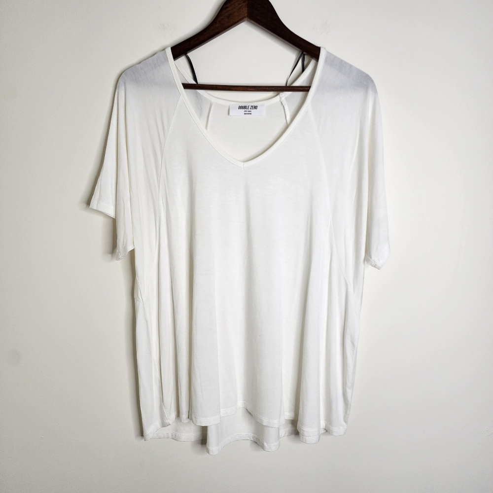 Double Zero Off-White V-Neck Oversized Flowy Modal Women's Top Size Small